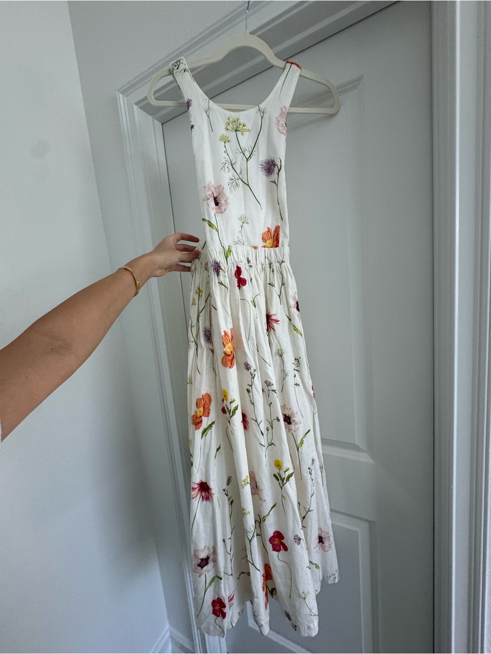 H&M Meadow Collection Linen Blend Dress White Floral XS